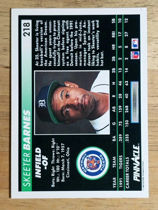 1992 Pinnacle #218 Skeeter Barnes