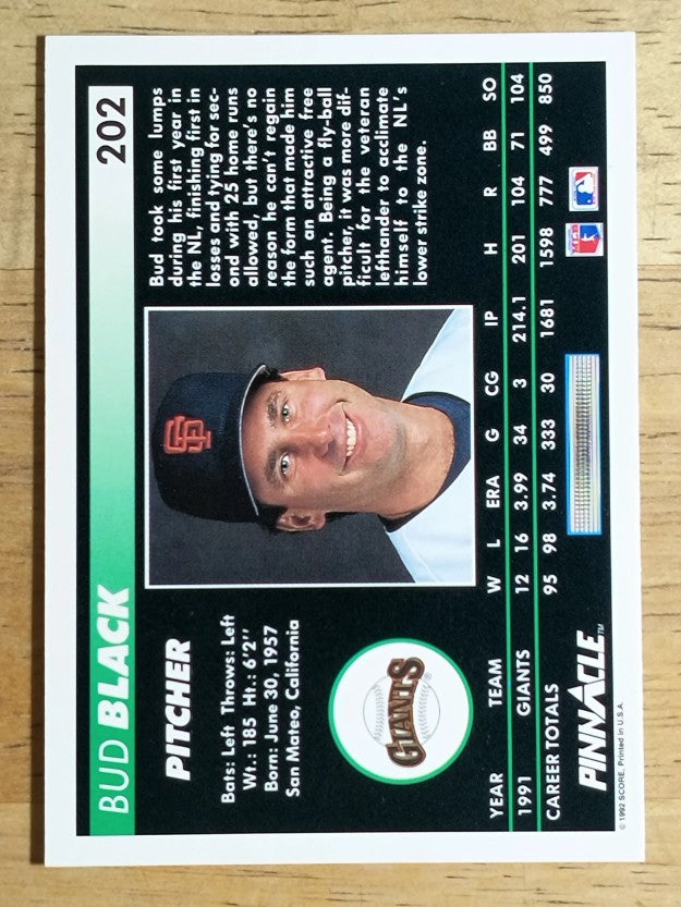 1992 Pinnacle #202 Bud Black