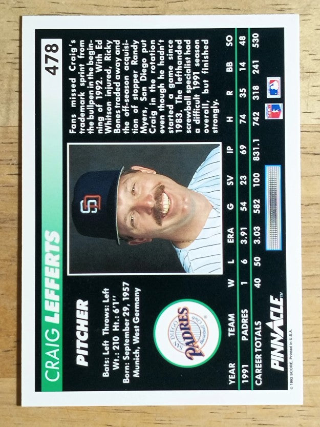 1992 Pinnacle #478 Craig Lefferts