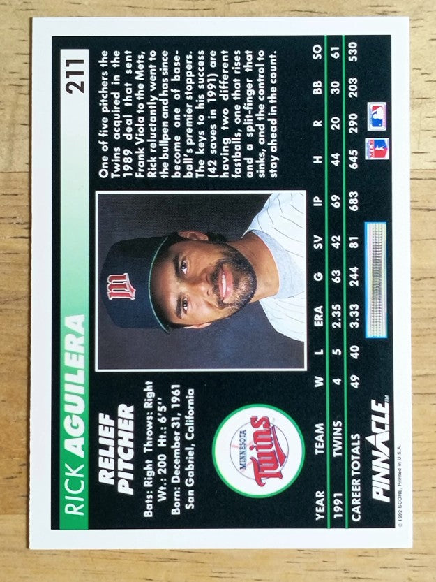 1992 Pinnacle #211 Rick Aguilera