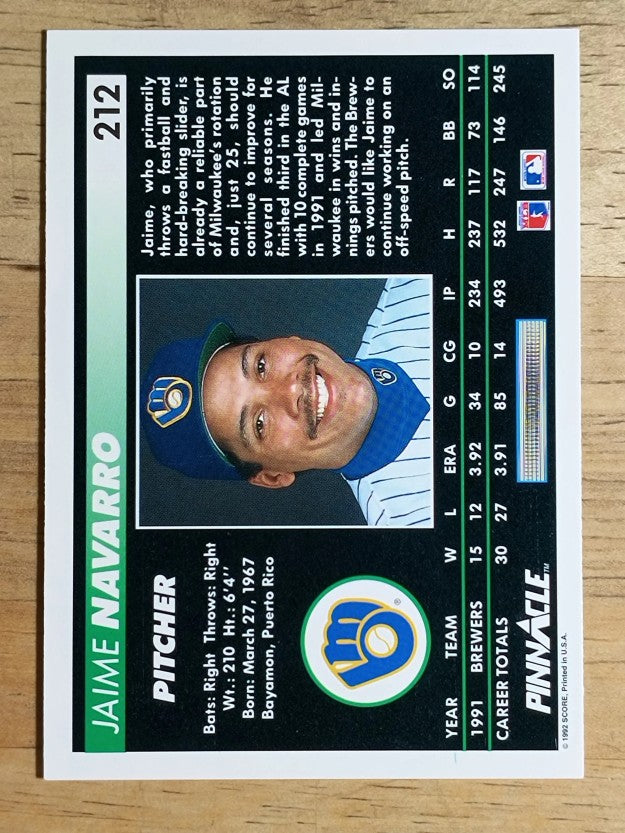 1992 Pinnacle #212 Jaime Navarro