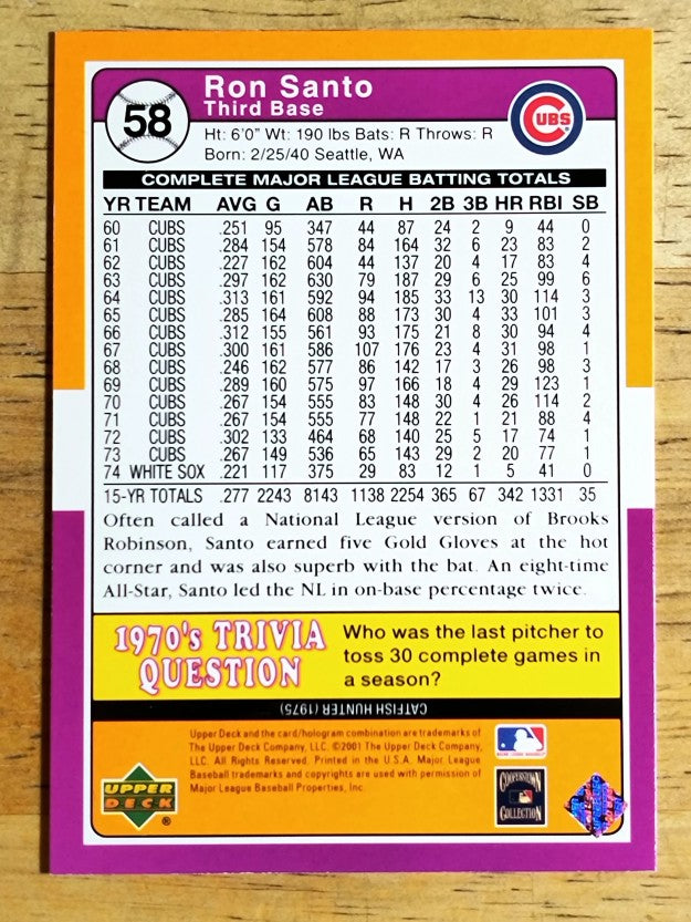 2001 Upper Deck Decade 1970's #58 Ron Santo