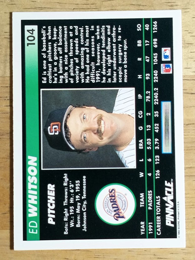1992 Pinnacle #104 Ed Whitson