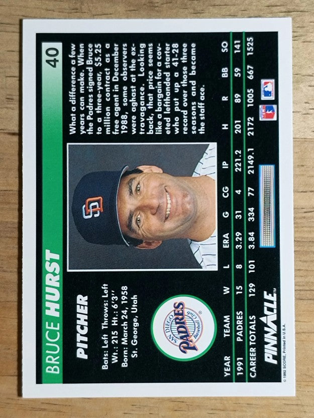 1992 Pinnacle #40 Bruce Hurst