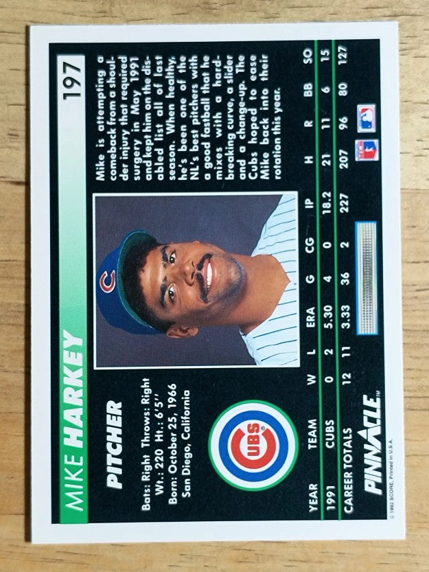 1992 Pinnacle #197 Mike Harkey