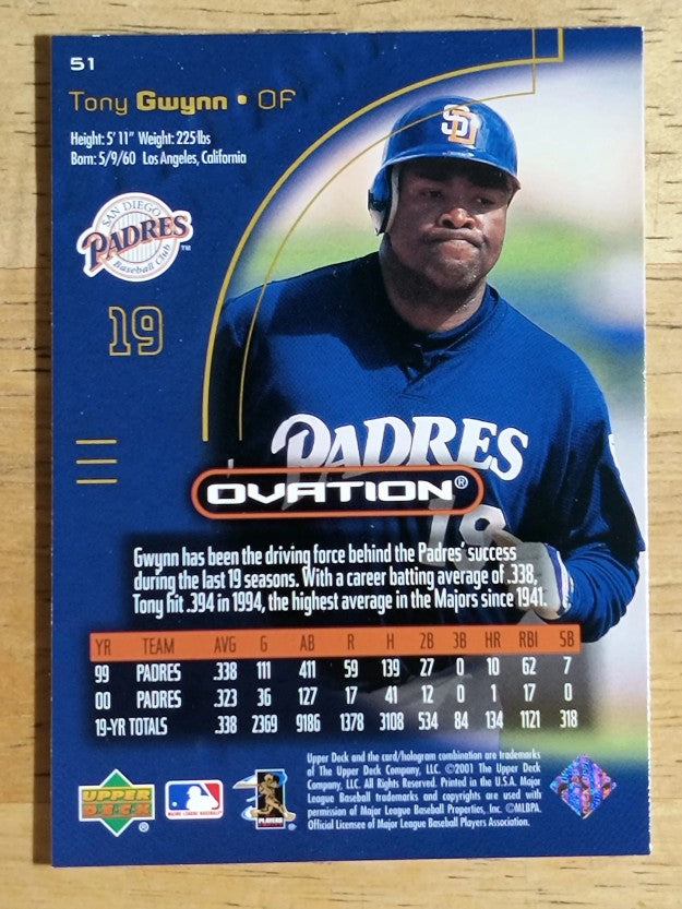 2001 Upper Deck Ovation #51 Tony Gwynn