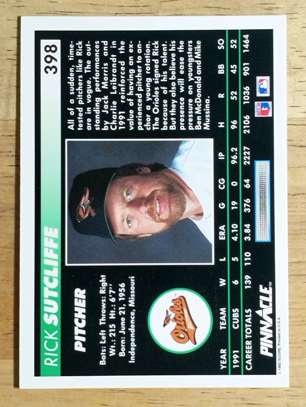 1992 Pinnacle #398 Rick Sutcliffe