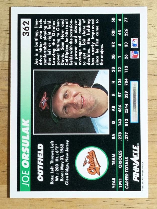 1992 Pinnacle #362 Joe Orsulak