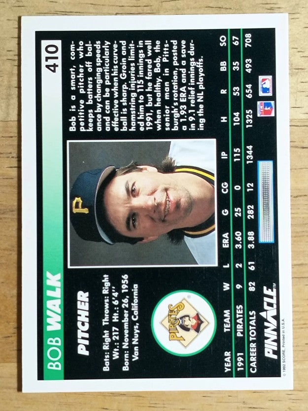 1992 Pinnacle #410 Bob Walk