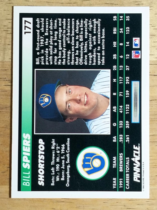 1992 Pinnacle #177 Bill Spiers