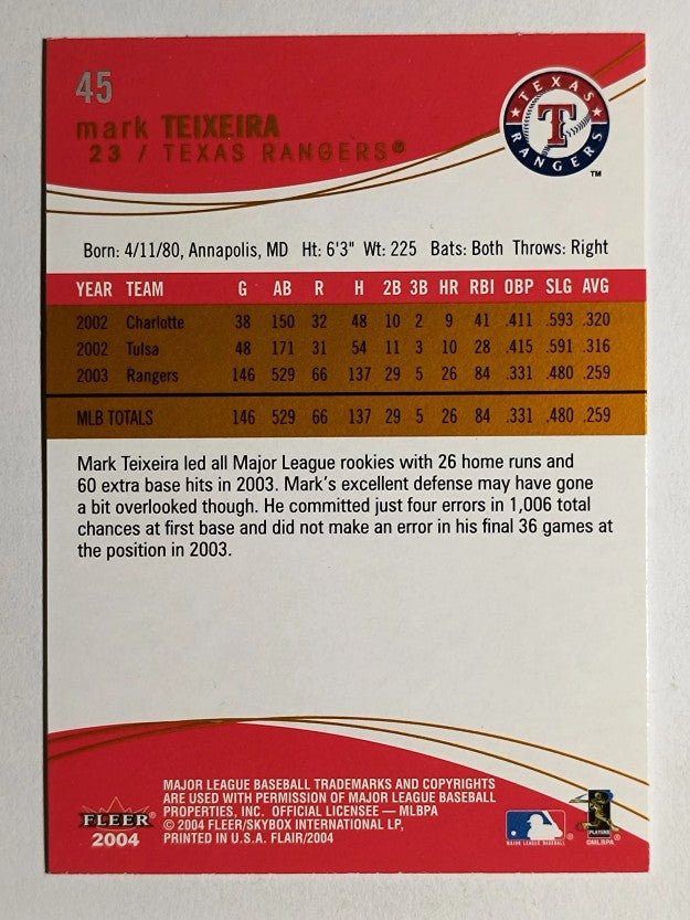 2004 Flair #45 Mark Teixeira