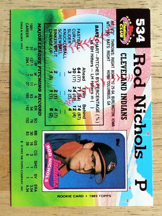 1992 Stadium Club #534 Rod Nichols