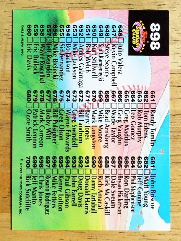 1992 Stadium Club #898 Checklist 601-700