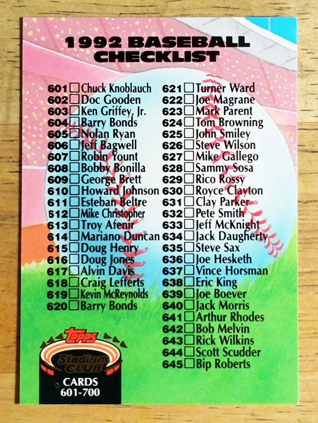 1992 Stadium Club #898 Checklist 601-700