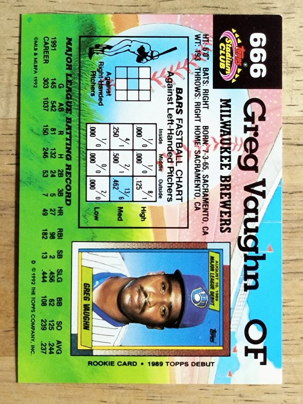 1992 Stadium Club #666 Greg Vaughn