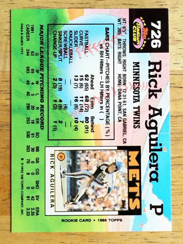1992 Stadium Club #726 Rick Aguilera