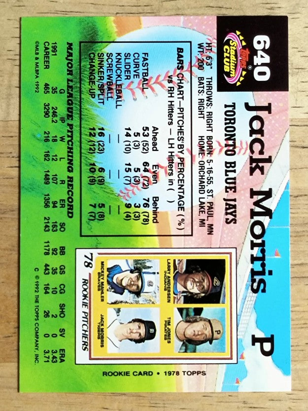 1992 Stadium Club #640 Jack Morris