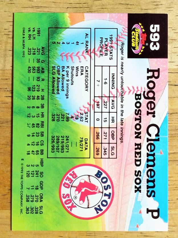 1992 Stadium Club #593 Roger Clemens MC