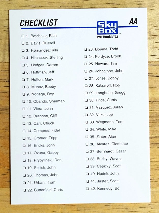 1992 SkyBox AA #307 Checklist Numeric 1