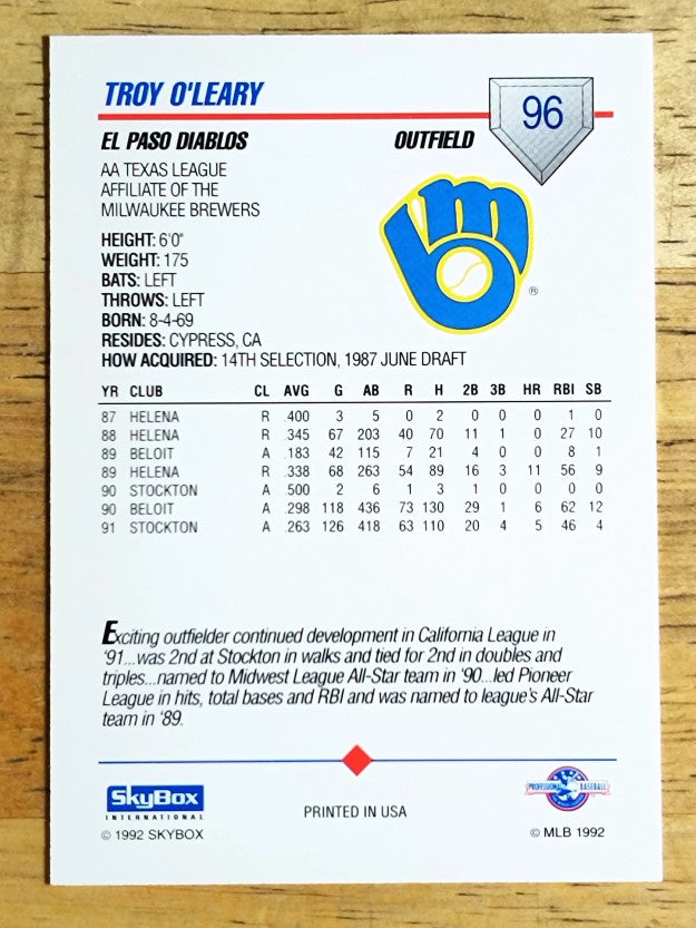 1992 SkyBox AA #96 Troy O'Leary