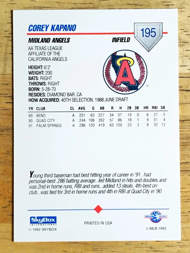 1992 SkyBox AA #195 Corey Kapano