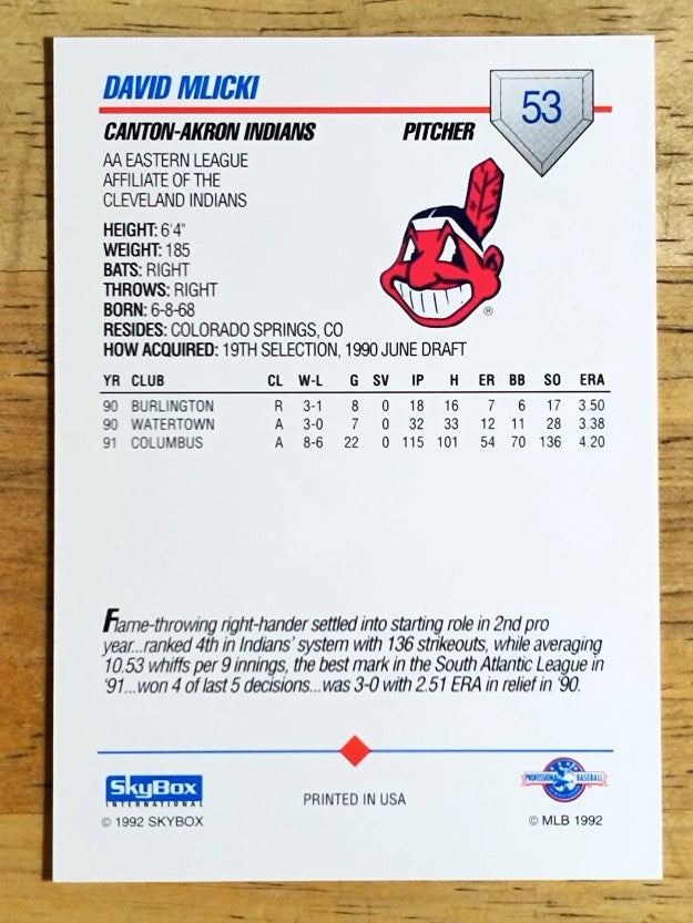1992 SkyBox AA #53 David Mlicki
