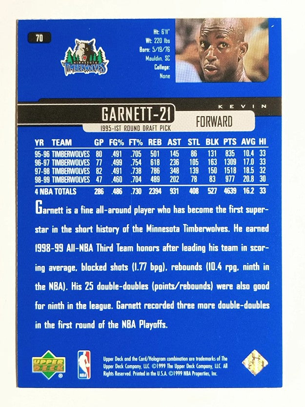 1999-00 Upper Deck #70 Kevin Garnett