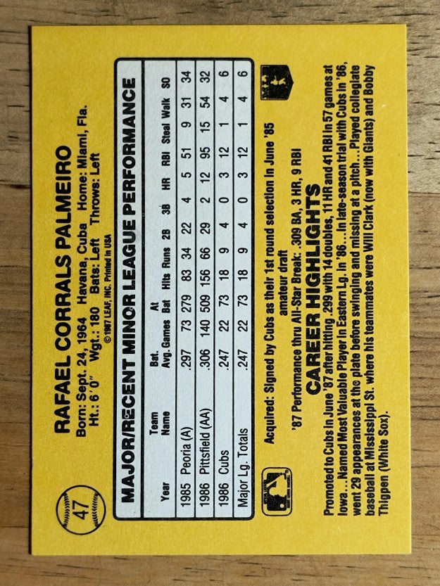 1987 Donruss Rookies #47 Rafael Palmeiro
