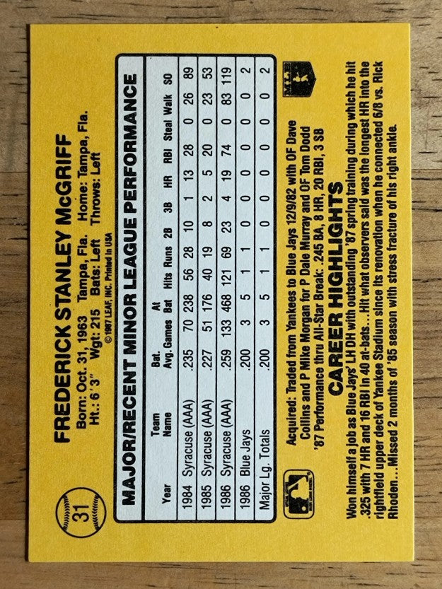 1987 Donruss Rookies #31 Fred McGriff