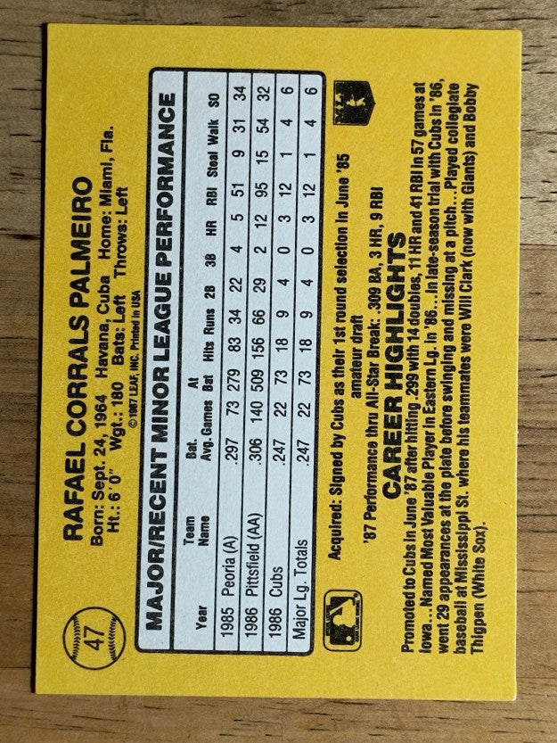 1987 Donruss Rookies #47 Rafael Palmeiro