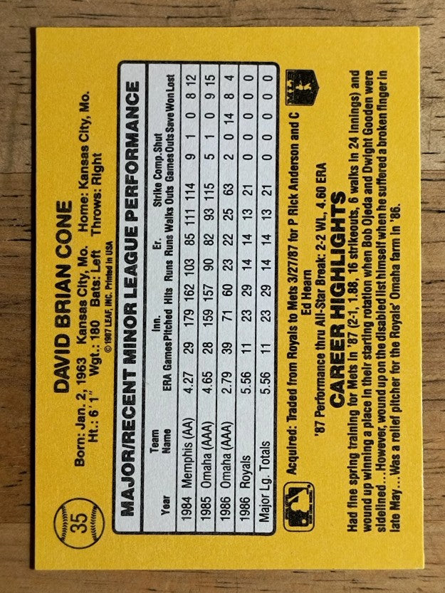 1987 Donruss Rookies #35 David Cone