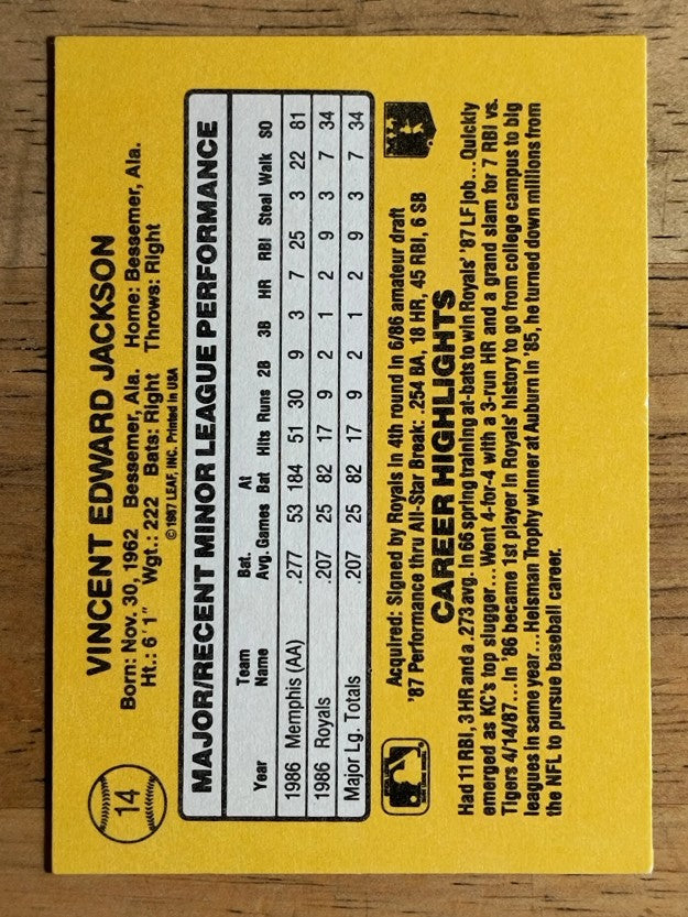 1987 Donruss Rookies #14 Bo Jackson
