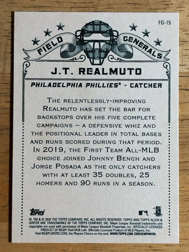 2020 Topps Allen and Ginter Field Generals #FG15 J.T. Realmuto