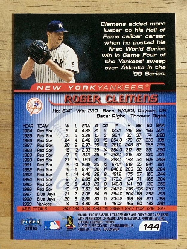 2000 Fleer Focus #144 Roger Clemens