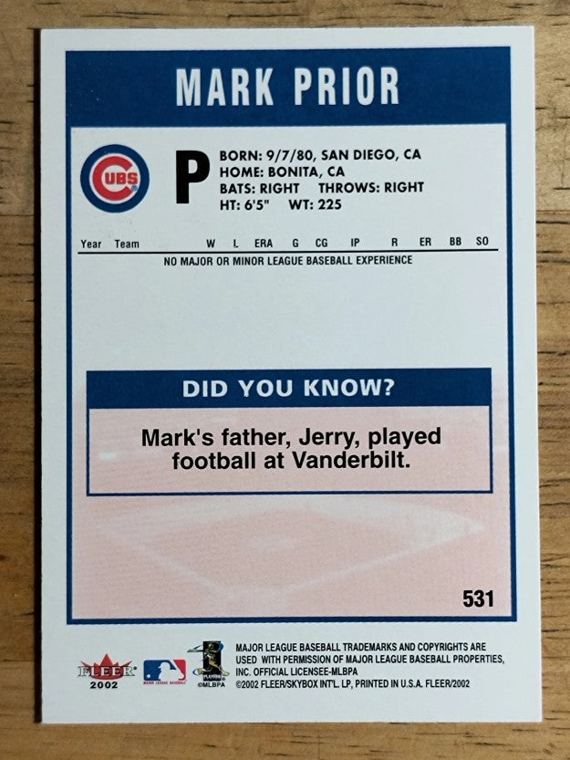 2002 Fleer #531 Mark Prior FF