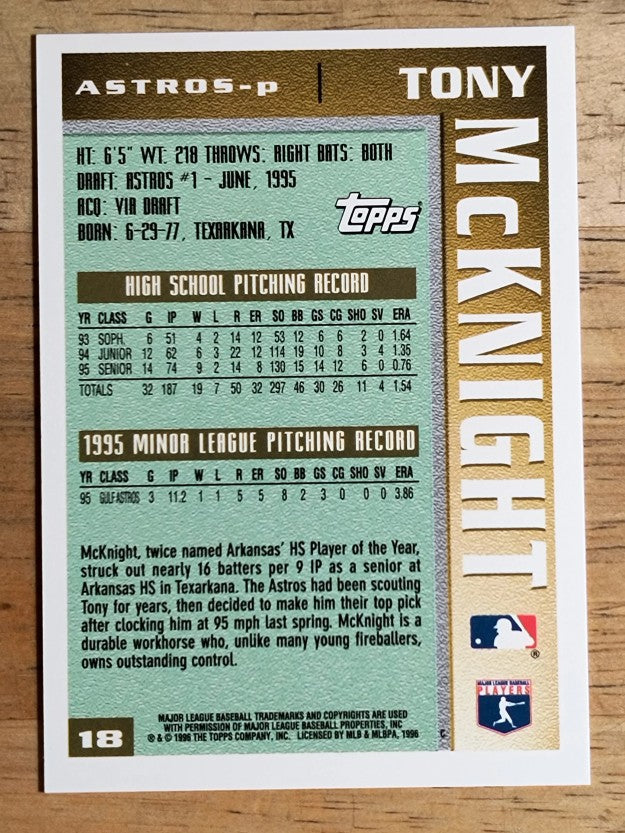 1996 Topps #18 Tony McKnight