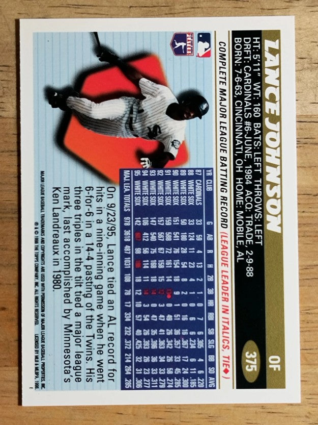 1996 Topps #375 Lance Johnson
