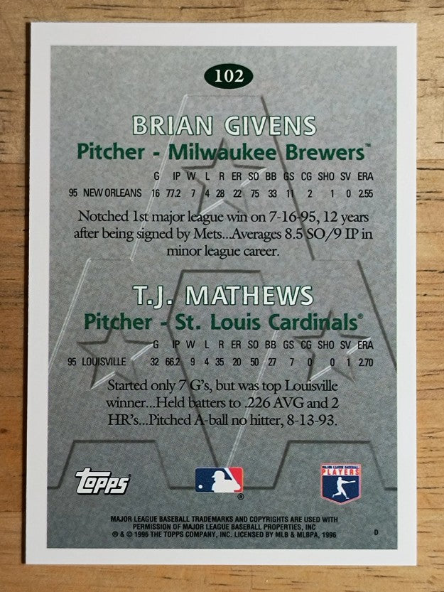 1996 Topps #102 Brian Givens/T.J. Mathews