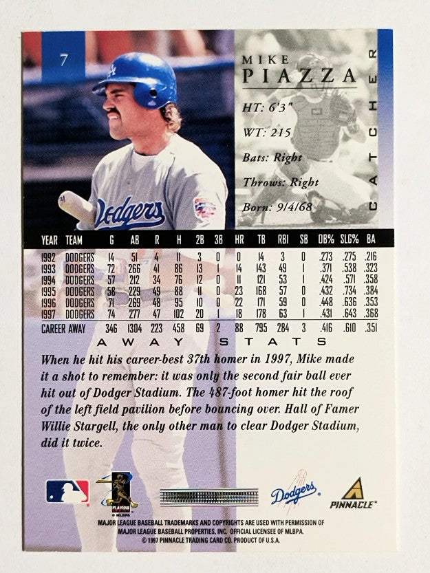 1998 Pinnacle Away Statistics Back #7 Mike Piazza