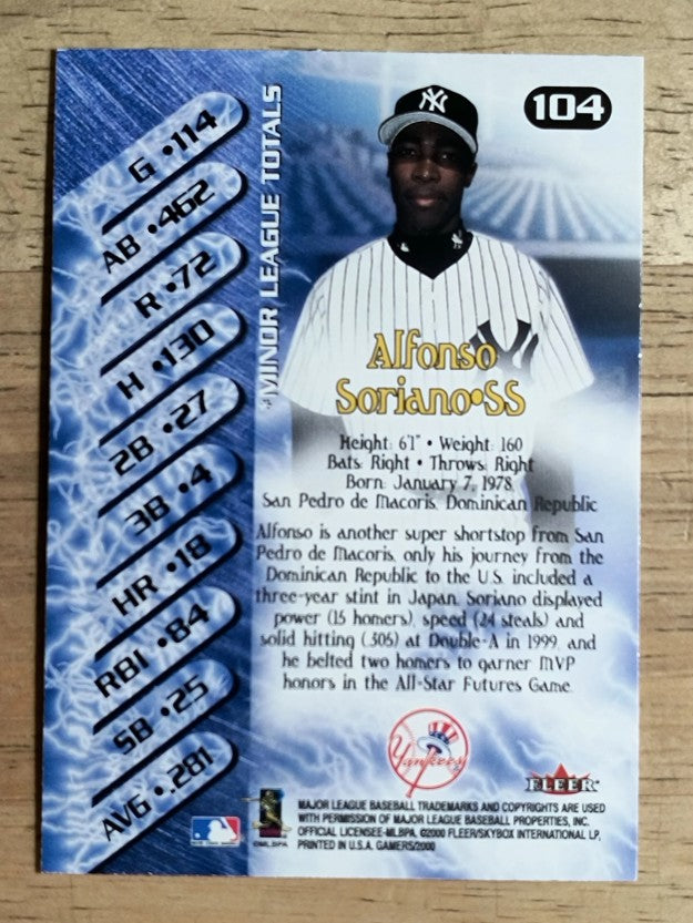 2000 Fleer Gamers #104 Alfonso Soriano NG