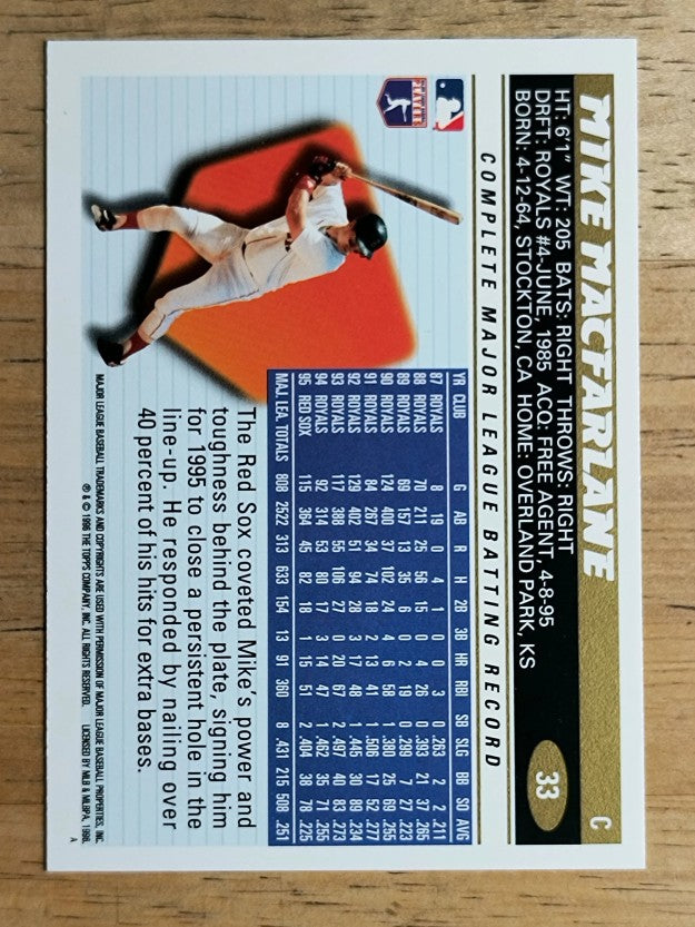 1996 Topps #33 Mike Macfarlane