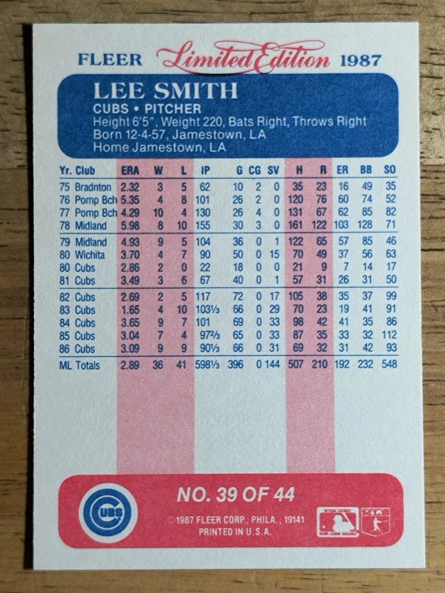 1987 Fleer Limited Edition #39 Lee Smith