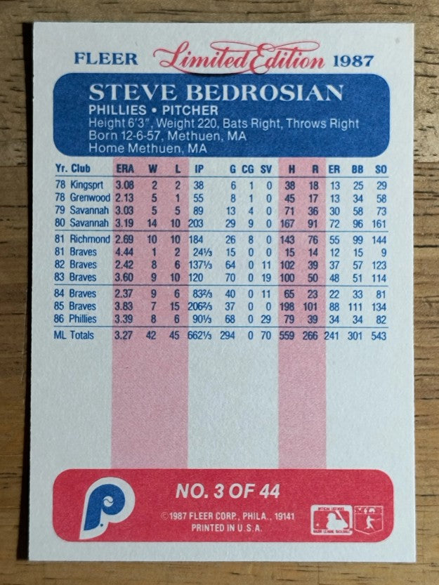 1987 Fleer Limited Edition #3 Steve Bedrosian