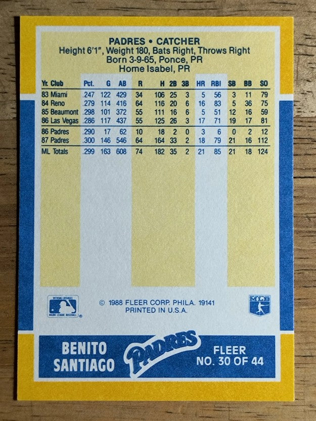 1988 Fleer Baseball MVP's #30 Benito Santiago