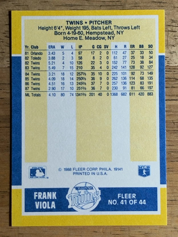 1988 Fleer Baseball MVP's #41 Frank Viola