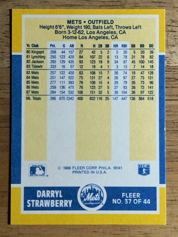 1988 Fleer Baseball MVP's #37 Darryl Strawberry