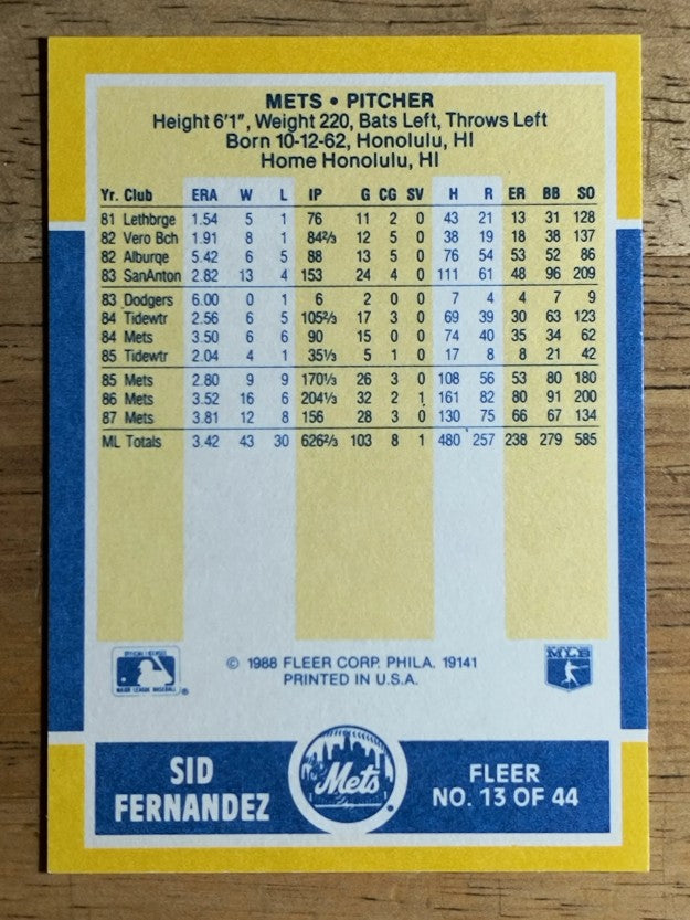 1988 Fleer Baseball MVP's #13 Sid Fernandez