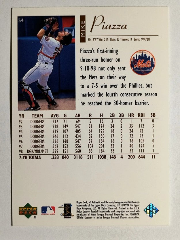 1999 SP Authentic #54 Mike Piazza