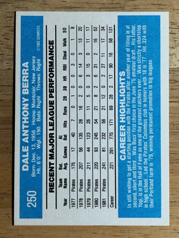 1982 Donruss #250 Dale Berra