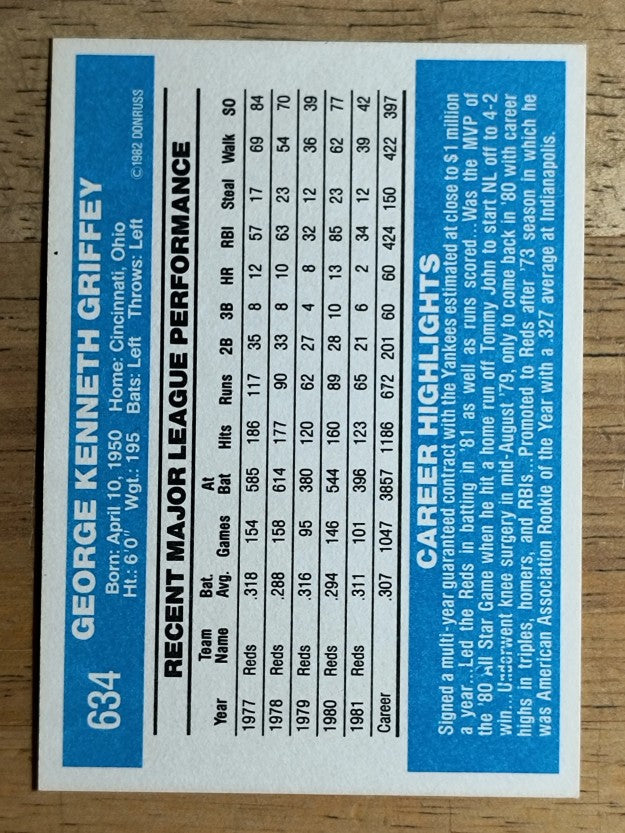 1982 Donruss #634 Ken Griffey